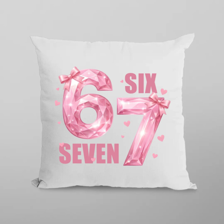 Six seven - 67 - růžová verze - polštář s potiskem