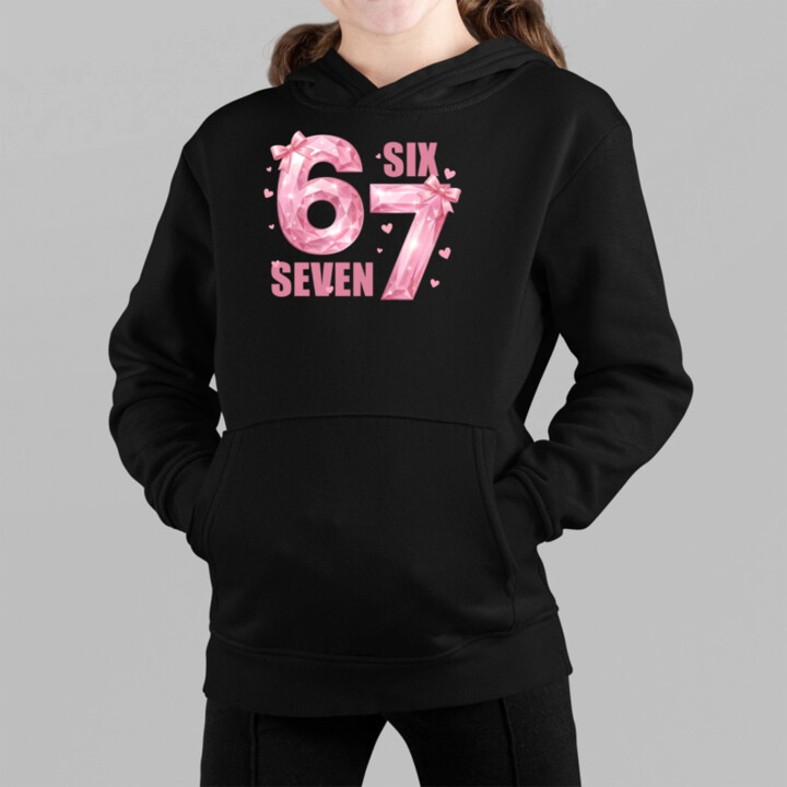 Six seven - 67 - růžová verze - dětská mikina s kapucí