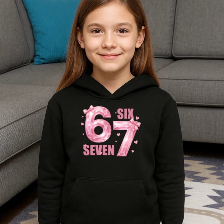Six seven - 67 - růžová verze - dětská mikina s kapucí