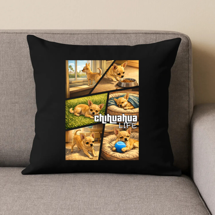 Chihuahua life - černý polštář s potiskem