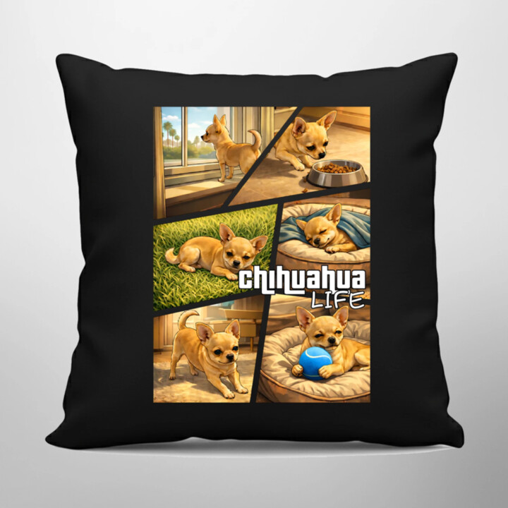 Chihuahua life - černý polštář s potiskem