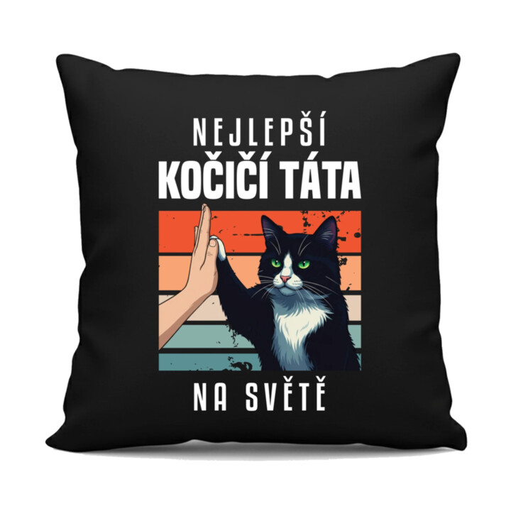 Nejlepší kočičí táta na světě - černý polštář s potiskem
