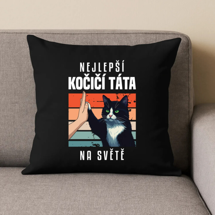 Nejlepší kočičí táta na světě - černý polštář s potiskem