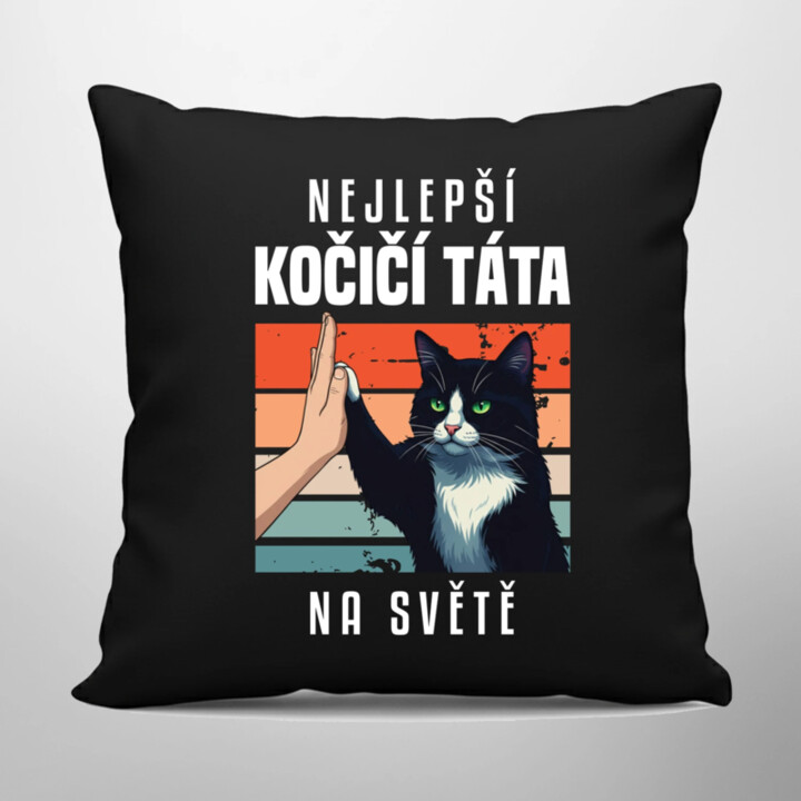 Nejlepší kočičí táta na světě - černý polštář s potiskem