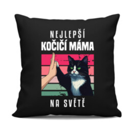 Nejlepší kočičí máma na světě - černý polštář s potiskem