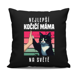 Nejlepší kočičí máma na světě - černý polštář s potiskem