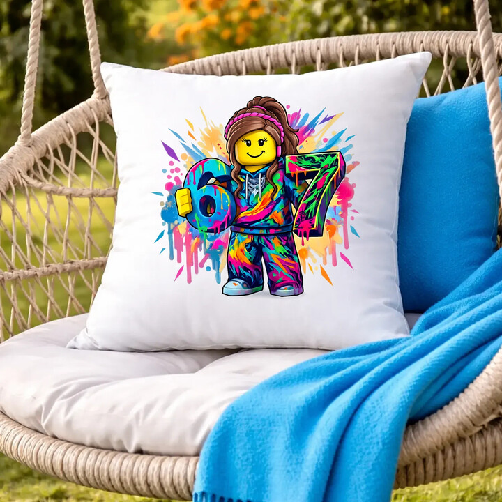 barevné six seven - 67 - verze pro dívku - inspirováno Robloxem - polštář s potiskem