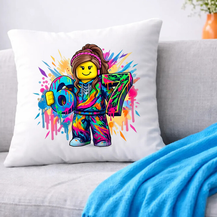 barevné six seven - 67 - verze pro dívku - inspirováno Robloxem - polštář s potiskem