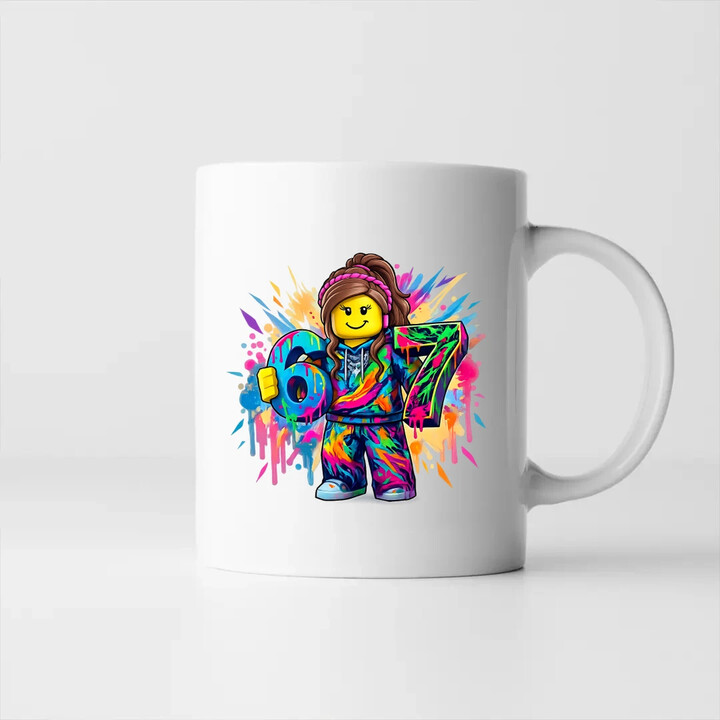 barevné six seven - 67 - verze pro dívku - inspirováno Robloxem - hrnek s potiskem