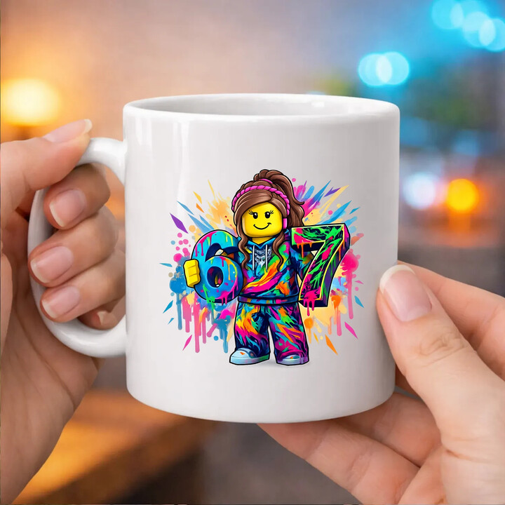 barevné six seven - 67 - verze pro dívku - inspirováno Robloxem - hrnek s potiskem