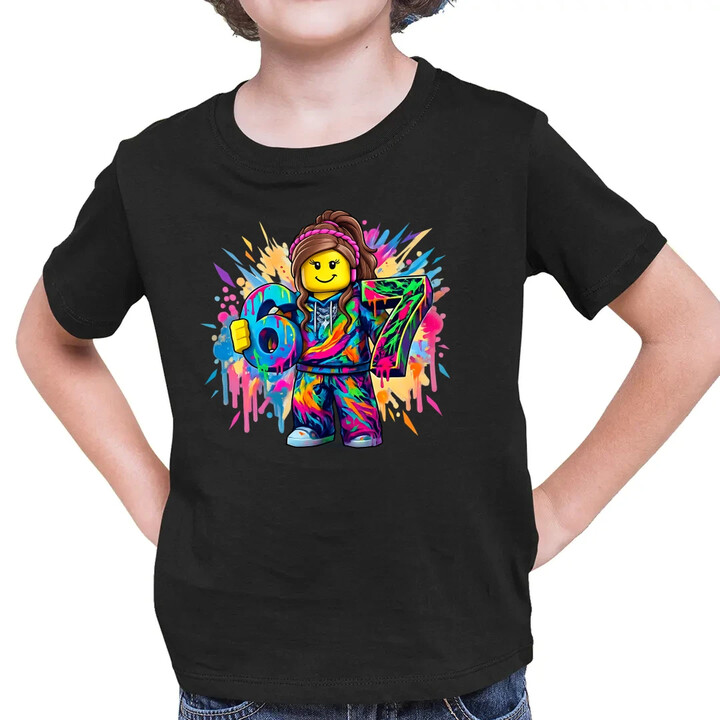 barevné six seven - 67 - verze pro dívku - inspirováno Robloxem - dětské tričko s potiskem