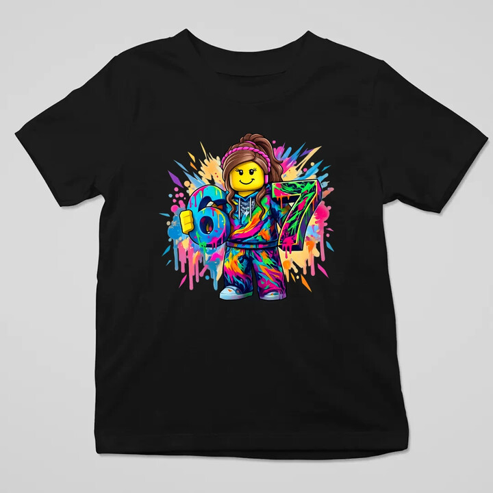 barevné six seven - 67 - verze pro dívku - inspirováno Robloxem - dětské tričko s potiskem