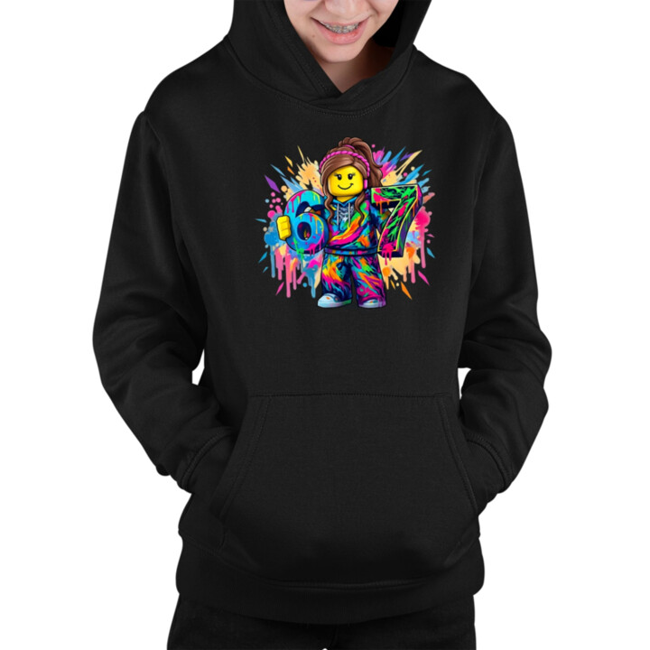 barevné six seven - 67 - verze pro dívku – inspirováno Robloxem - dětská mikina s kapucí