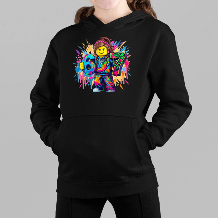 barevné six seven - 67 - verze pro dívku – inspirováno Robloxem - dětská mikina s kapucí