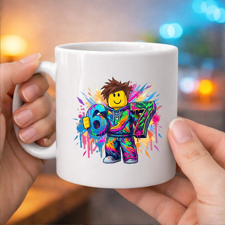 Barevné six seven - 67 - inspirováno Robloxem - hrnek s potiskem