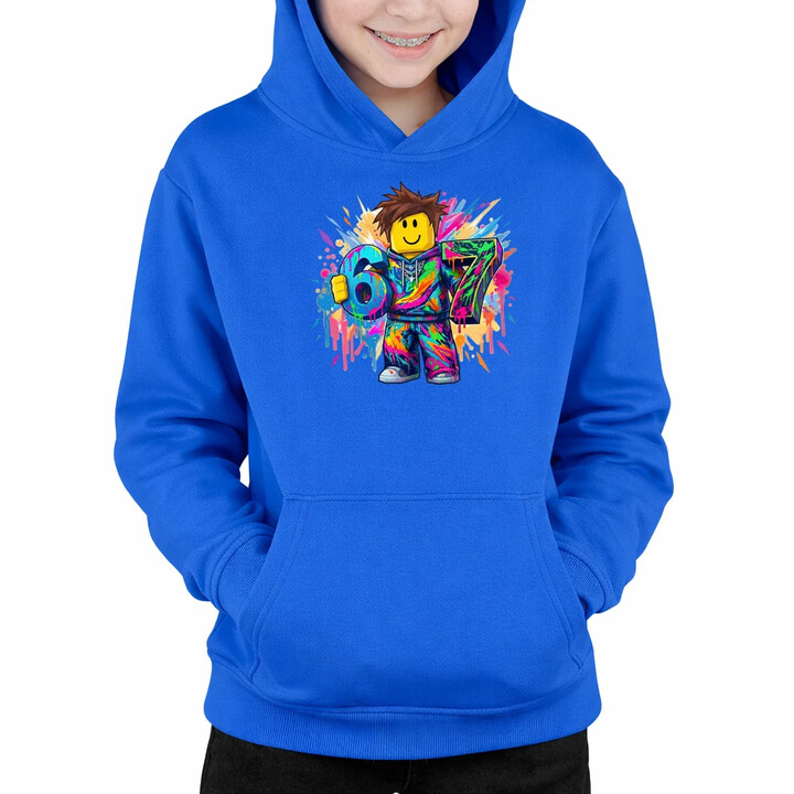 Barevné six seven - 67 - inspirováno Robloxem - dětská mikina s kapucí