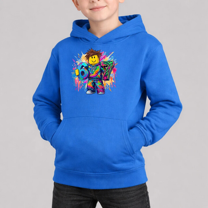 Barevné six seven - 67 - inspirováno Robloxem - dětská mikina s kapucí