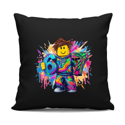 Barevné six seven - 67 – inspirováno Robloxem - černý polštář s potiskem