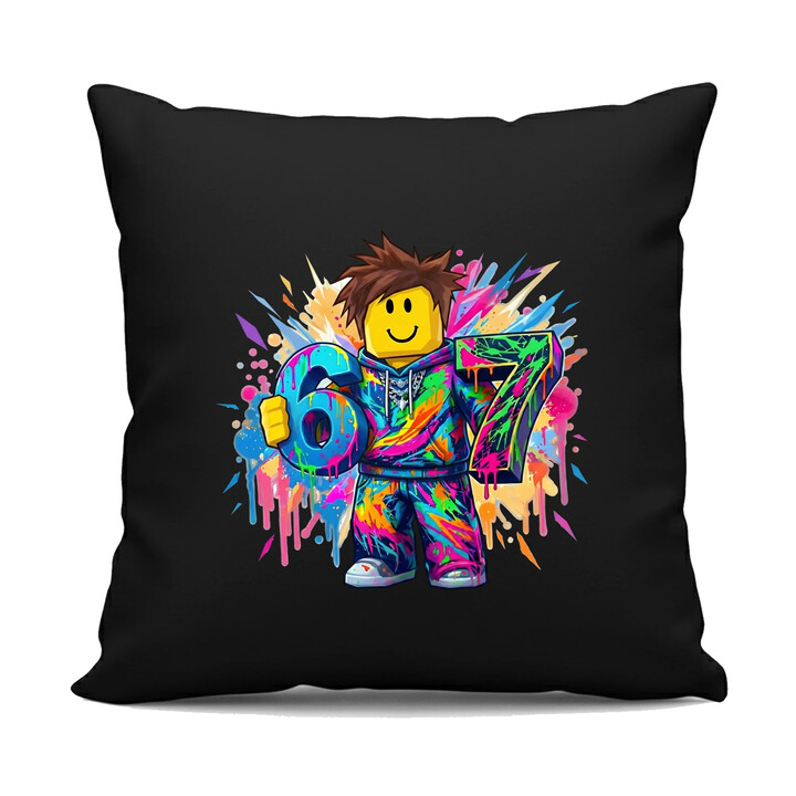 Barevné six seven - 67 - inspirováno Robloxem - černý polštář s potiskem