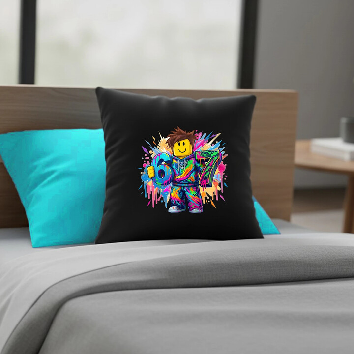Barevné six seven - 67 - inspirováno Robloxem - černý polštář s potiskem