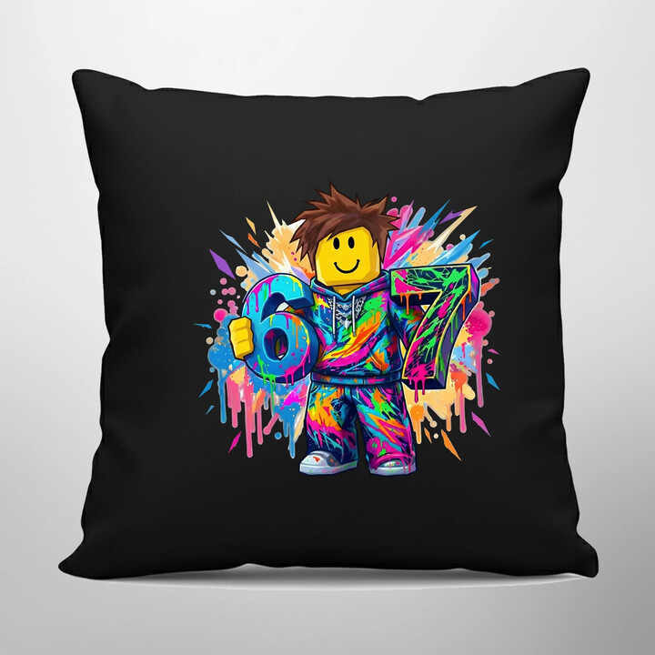 Barevné six seven - 67 - inspirováno Robloxem - černý polštář s potiskem