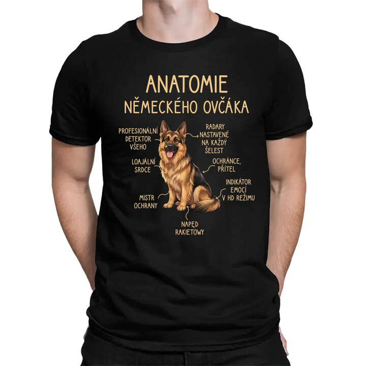Anatomie německého ovčáka - pánské tričko s potiskem
