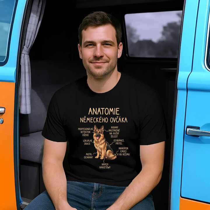 Anatomie německého ovčáka - pánské tričko s potiskem
