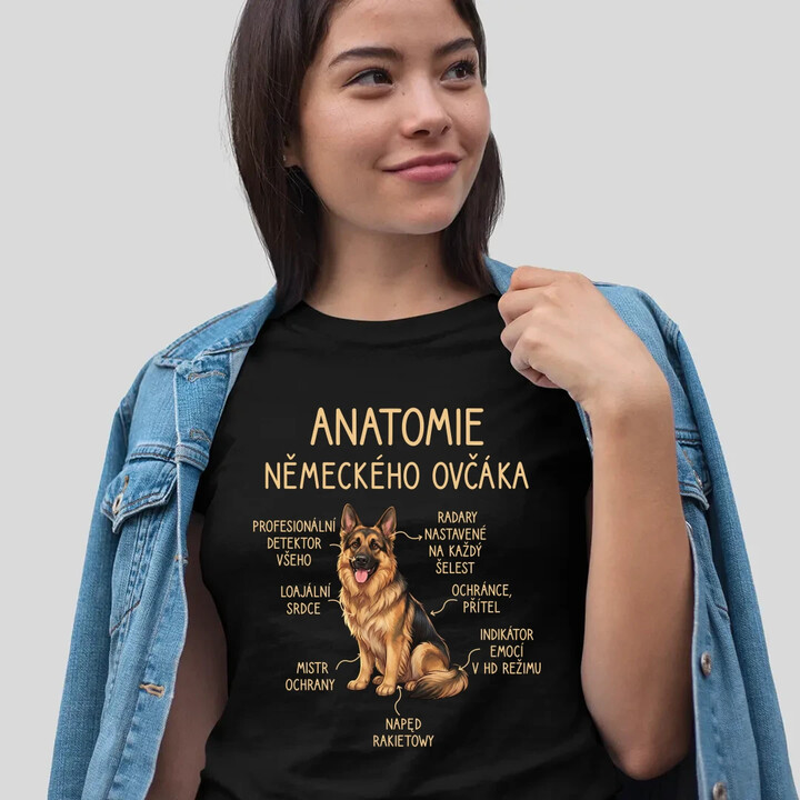 Anatomie německého ovčáka  - dámské tričko s potiskem
