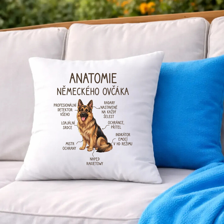 Anatomie německého ovčáka - polštář s potiskem
