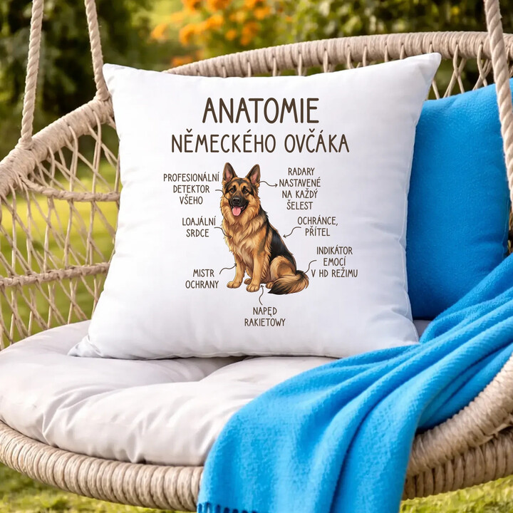 Anatomie německého ovčáka - polštář s potiskem