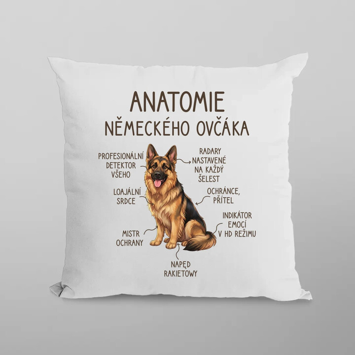 Anatomie německého ovčáka - polštář s potiskem