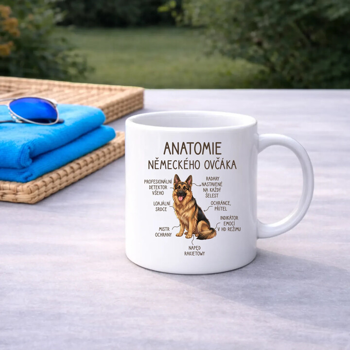 Anatomie německého ovčáka - hrnek s potiskem