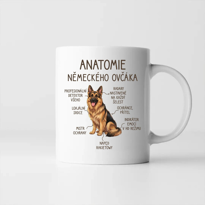 Anatomie německého ovčáka - hrnek s potiskem