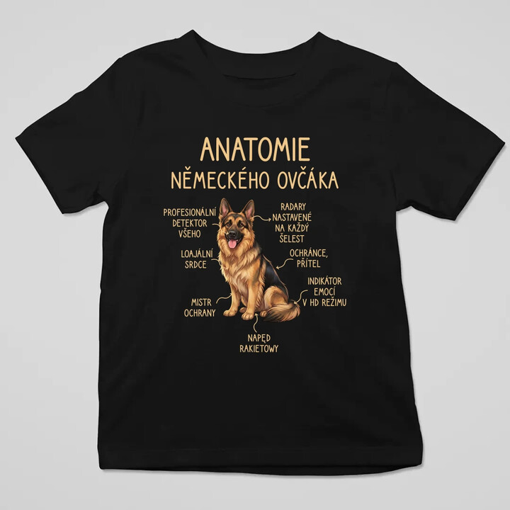 Anatomie německého ovčáka - dětské tričko s potiskem