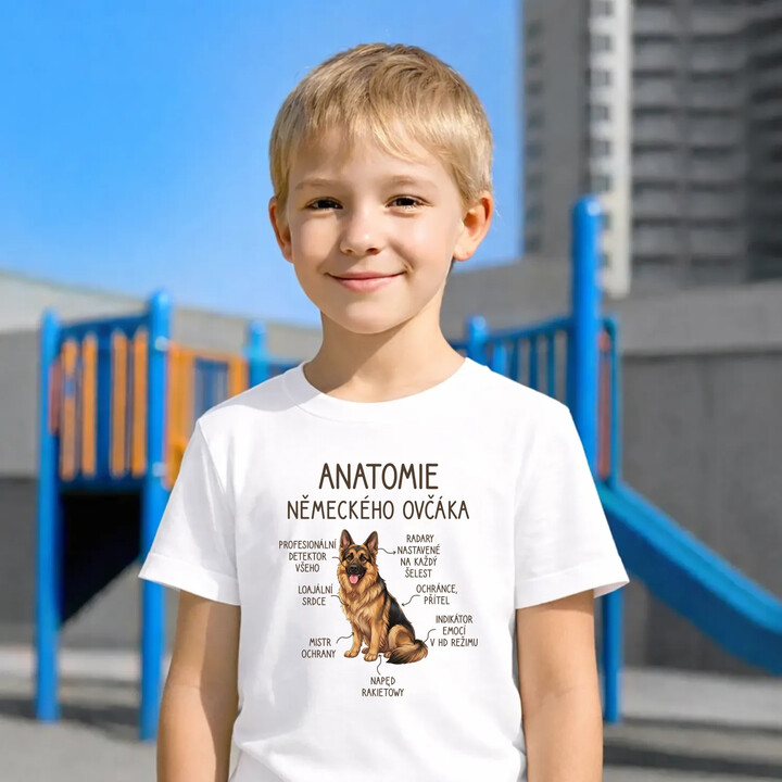 Anatomie německého ovčáka - dětské tričko s potiskem