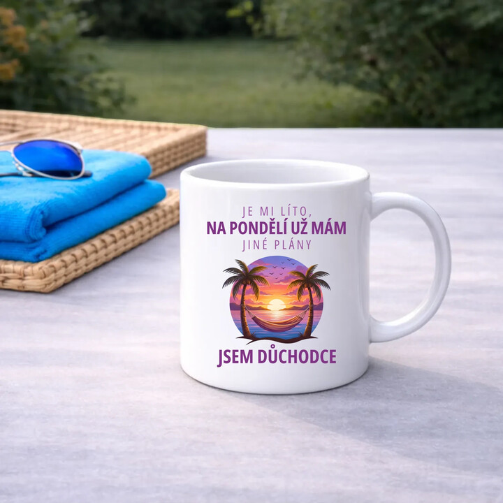 Na pondělí už mám jiné plány - jsem důchodce - hrnek s potiskem