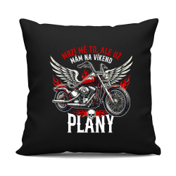Mrzí mě to, ale už mám na víkend plány - motorka - černý polštář s potiskem