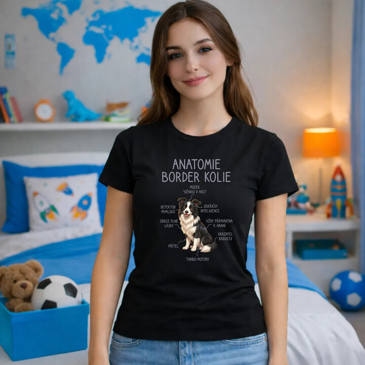 Anatomie border kolie  - dámské tričko s potiskem