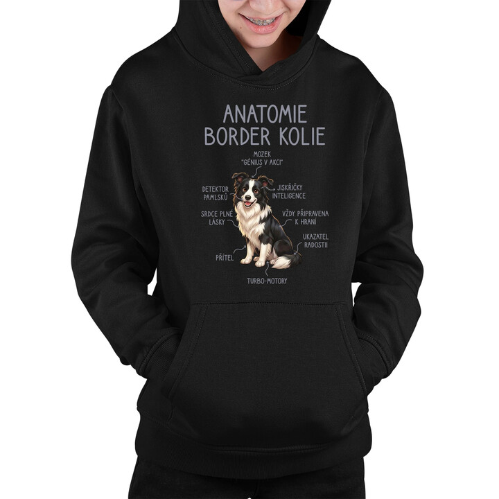 Anatomie border kolie - dětská mikina s kapucí