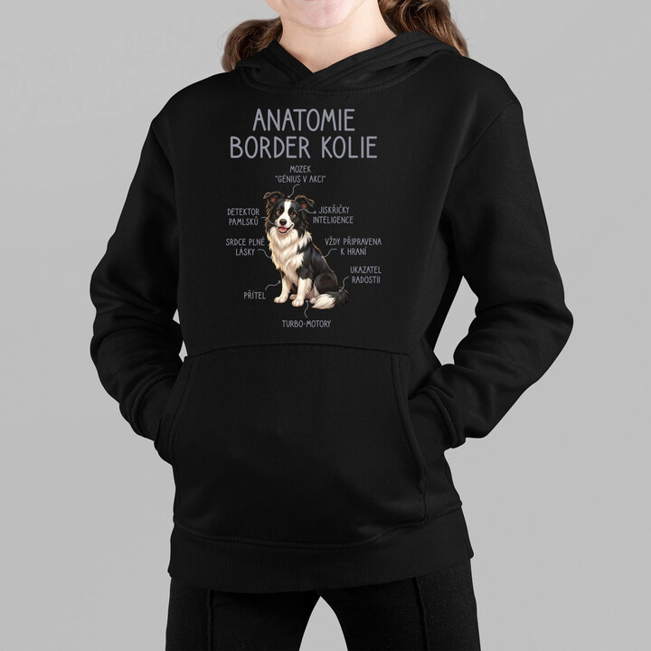 Anatomie border kolie - dětská mikina s kapucí