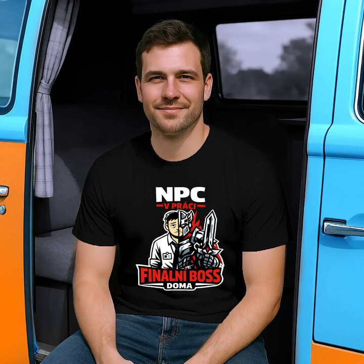 NPC v práci, finální boss doma - pánské tričko s potiskem