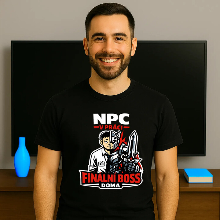 NPC v práci, finální boss doma - pánské tričko s potiskem