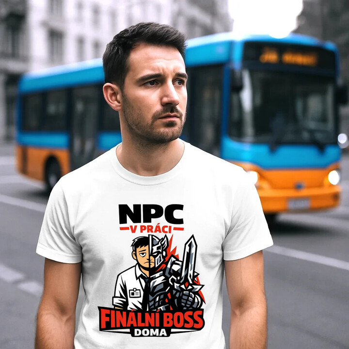 NPC v práci, finální boss doma - pánské tričko s potiskem