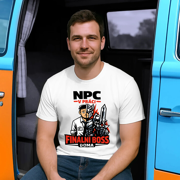 NPC v práci, finální boss doma - pánské tričko s potiskem