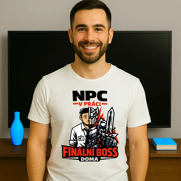 NPC v práci, finální boss doma - pánské tričko s potiskem