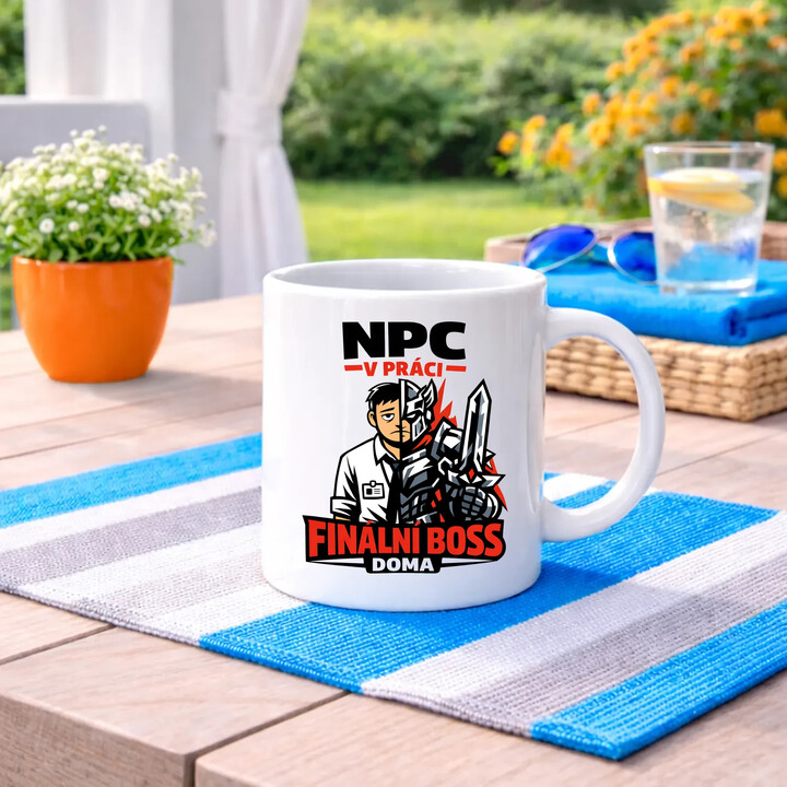 NPC v práci, finální boss doma - hrnek s potiskem