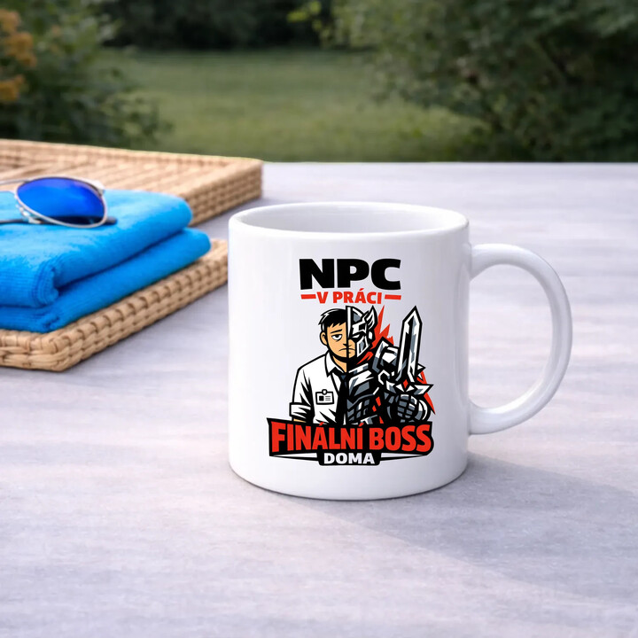 NPC v práci, finální boss doma - hrnek s potiskem