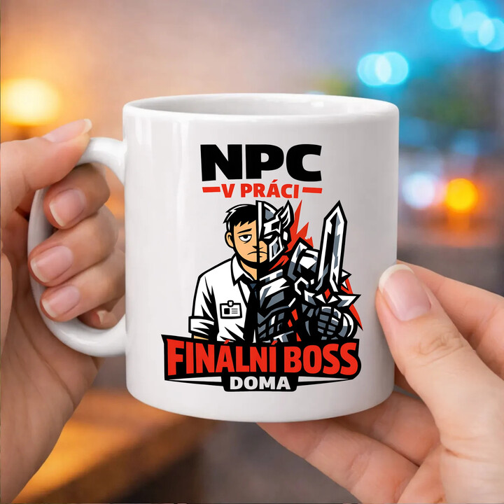 NPC v práci, finální boss doma - hrnek s potiskem