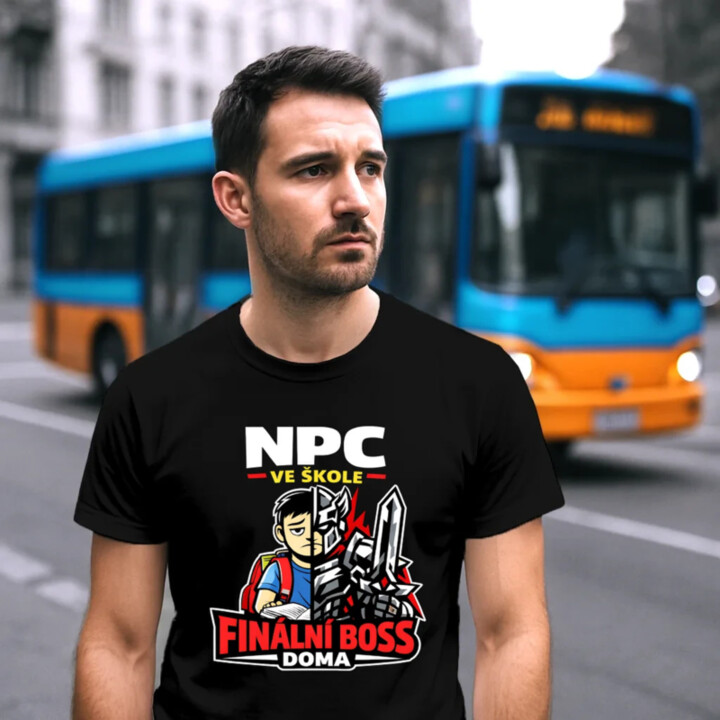 NPC ve škole, finální boss doma - pánské tričko s potiskem
