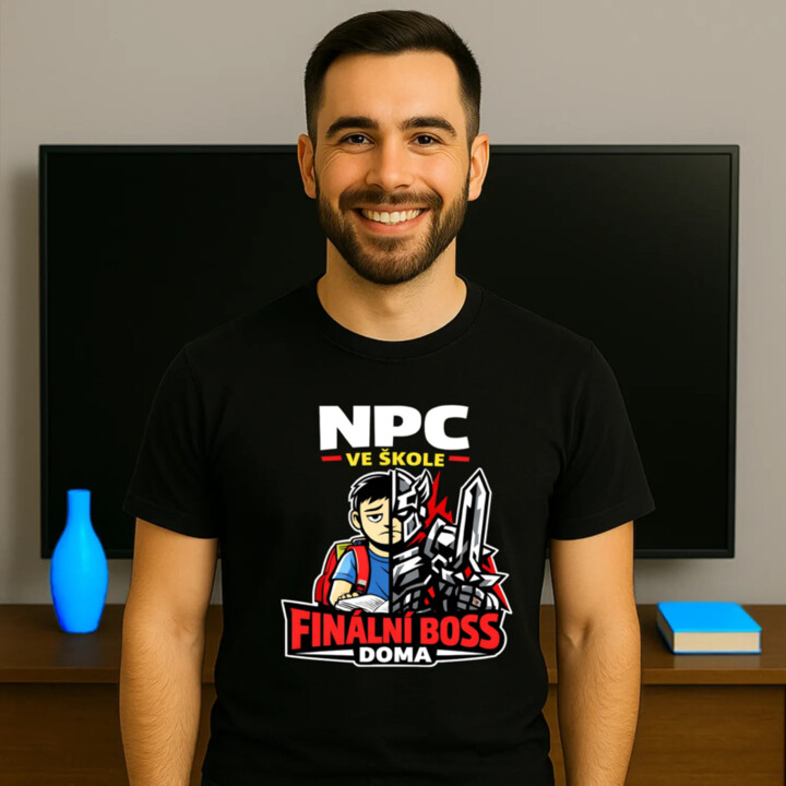 NPC ve škole, finální boss doma - pánské tričko s potiskem